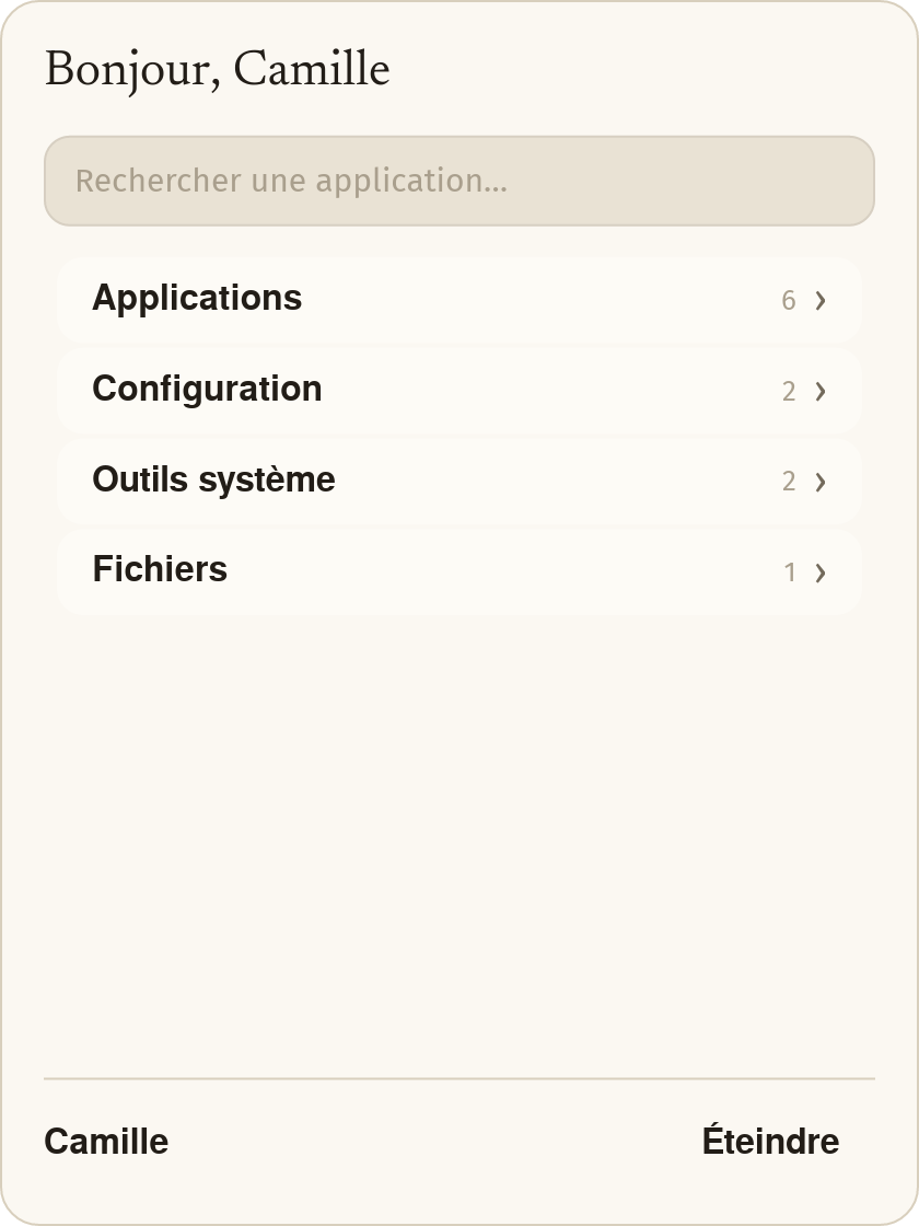 Menu Démarrer de Rabaska OS